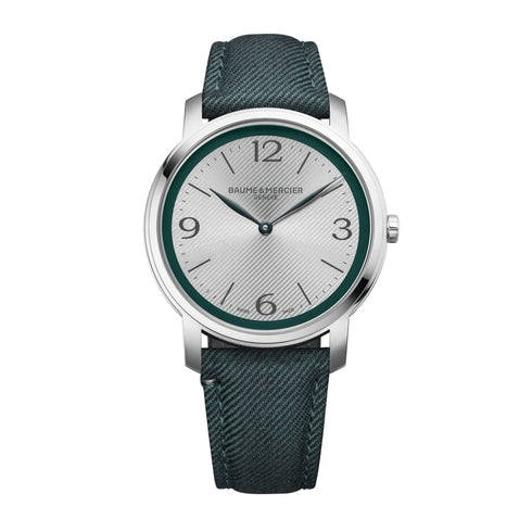 BAUME&MERCIERBaume & Mercier Classima MOA10705 Men's Quartz Watch – 42mm Stainless Steel Case, Silver Sun Satin Dial with Green Flange, Interchangeable StrapsWATCHESEcecile