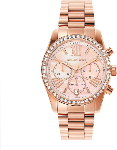 Michael Kors MK7242 Montre chronographe Lexington en acier inoxydable doré rose pour femmes