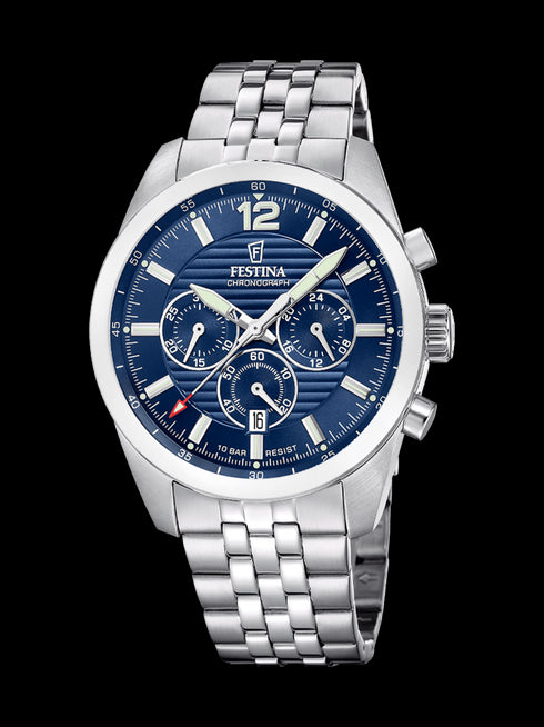 FESTINAFestina Timeless Chronograph F20742/1 Men’s 44 mm Quartz Watch – Blue Dial, Stainless Steel Bracelet, 10 ATMWATCHESEcecile