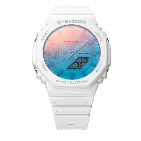 CASIO G - SHOCKCasio G - SHOCK GA - 2100TL - 7AER Men's Watch - 45mm, White Resin Case with Blue Dial, Analog - Digital DisplayWATCHESEcecile