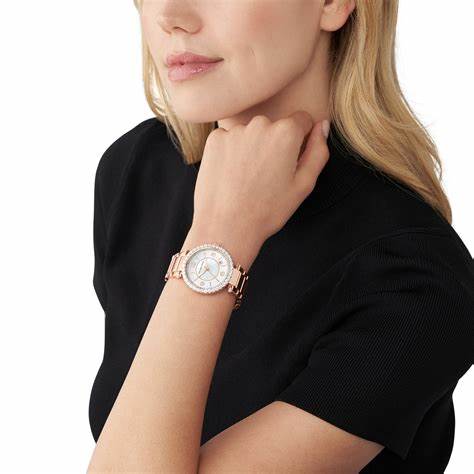 Montre en acier inoxydable Michael Kors MK4695 Parker pour femme, ton or rose