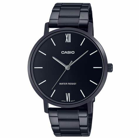 Casio MTP-VT01B-1BUDF Men's Analog Watch - Black Stainless Steel Band, Black Dial