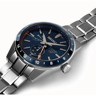 Seiko Presage SPB217J1 Reloj GMT Automático para Hombre - 42.2mm Caja de Acero Inoxidable, Esfera Azul Asanoha, Indicador de Reserva de Energía