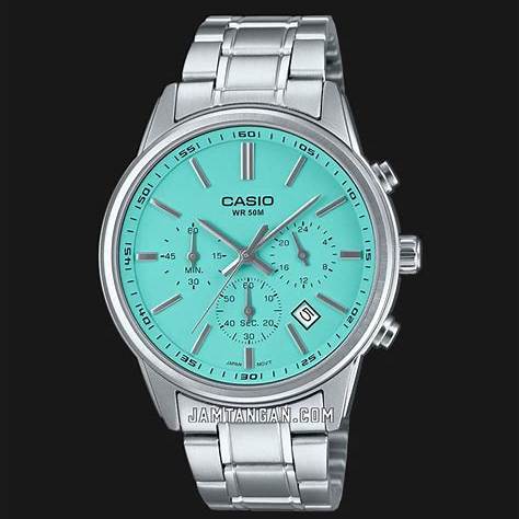 CASIO & VINTAGECasio MTP - E515D - 2A2VDF Men's Chronograph Watch - Stainless Steel, Turquoise Dial, 50M Water ResistanceWATCHESEcecile