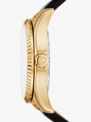 Michael Kors Lexington MK4748 Damenuhr - Goldfarbenes Gehäuse, schwarzes Lederarmband