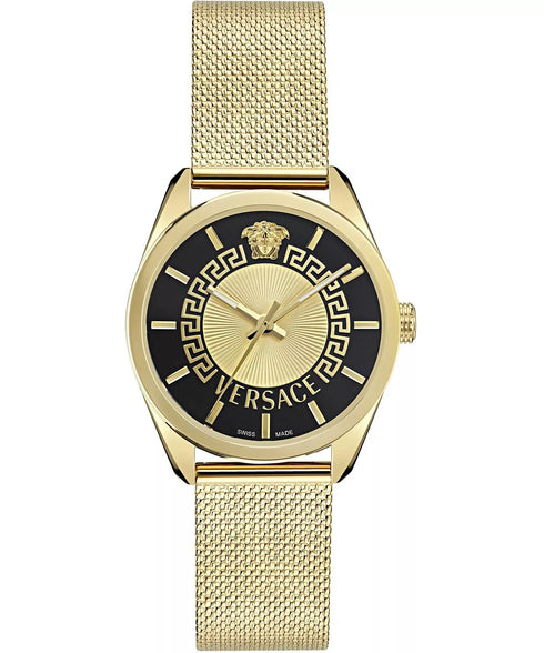 Versace VE8A00424 V-Circle Women’s Quartz Watch – Gold PVD, Black Dial, 36 mm
