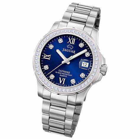 JAGUARJaguar Women's Swiss Quartz Watch - Model J892/3, Stainless Steel, Blue Dial, Crystal AccentsWATCHESEcecile