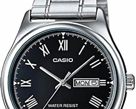 Reloj Casio MTP-V006D-1BUDF de acero inoxidable para hombre: esfera negra, día y fecha