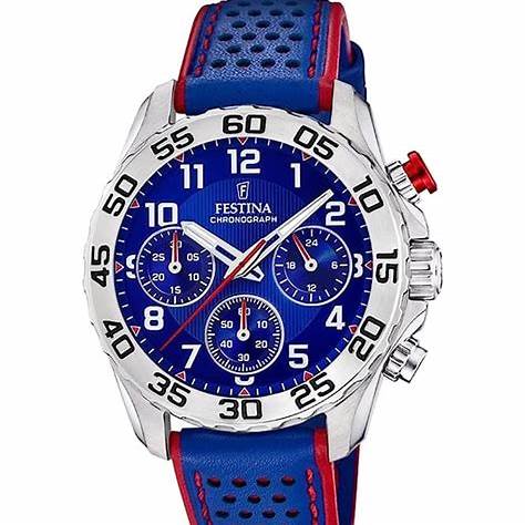 Festina F20458/2 Orologio cronografo junior - Quadrante blu, cinturino in pelle, 37 mm