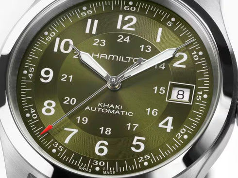 Hamilton Khaki Field Auto H70455560 - 38mm Cadran vert, bracelet cuir, autonomie 80h