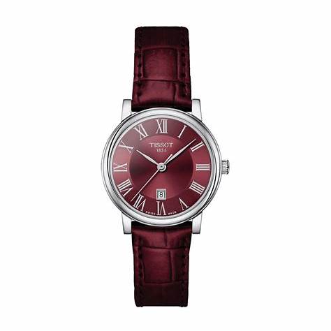 Tissot Carson Premium Lady Reloj de cuarzo - Esfera roja, correa de piel burdeos