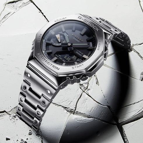 Casio G-Shock GM-B2100D-1AER Reloj para hombre totalmente metálico - Acero inoxidable plateado, Bluetooth, Solar