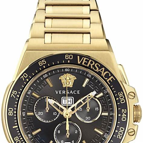 Versace Greca Extreme Chrono VE7H00623 Men's Watch - Gold-Tone Stainless Steel, Black Dial, 45mm