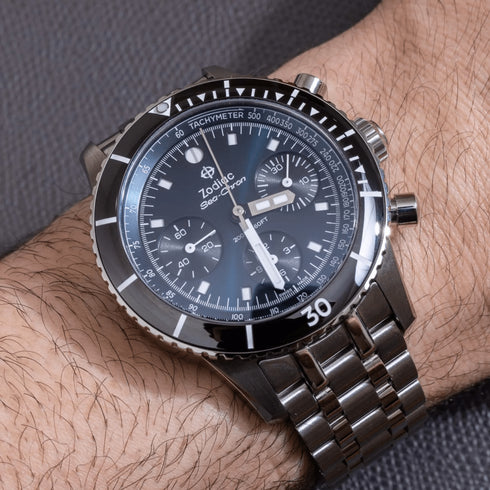 ZODIACZodiac Sea - Chron ZO3605 Men's Automatic Chronograph Watch - Blue Dial, Stainless Steel BraceletWATCHESEcecile
