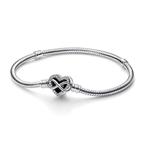 Pandora 592645C01-21 Pulsera de cadena de serpiente con cierre de corazón infinito - Plata de ley, 21cm