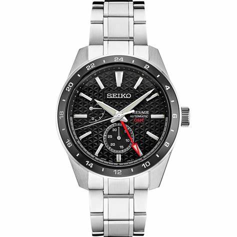 Seiko Presage SPB221J1 Reloj GMT Automático Hombre - Esfera Negra, Brazalete Acero Inoxidable