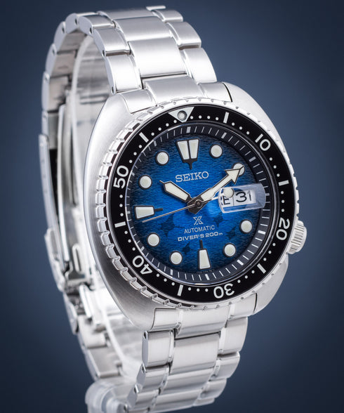 Seiko Prospex SRPE39K1 "Save The Ocean" Special Edition Men's Automatic Diver's Watch - 45mm Stainless Steel, Manta Ray Blue Dial
