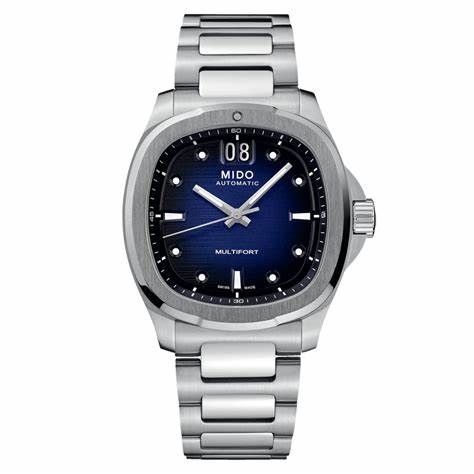 Mido Multifort TV Big Date M049.526.11.041.00 Montre automatique pour hommes - Cadran bleu, bracelet en acier inoxydable