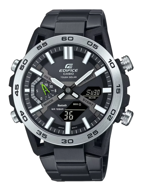 Casio Edifice ECB-2000DD-1AEF Reloj analógico digital con energía solar para hombre - Esfera negra, Brazalete de acero inoxidable