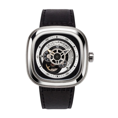 SEVENFRIDAY SF-P1B/01 “Industrial Essence” – 47 mm Steel, Silver–Black Dial