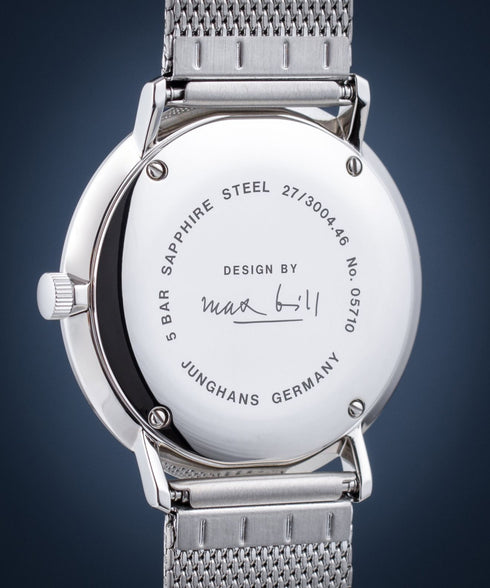 JUNGHANSJunghans Max Bill Handaufzug Men's Watch 027/3004.46 – 34mm Stainless Steel Case, Matte Silver - Plated Dial, Milanaise BraceletWATCHESEcecile