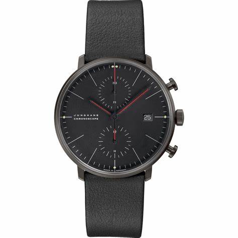 JUNGHANSJunghans Max Bill Chronoscope Bauhaus Men's Watch 027/4409.02 – 40mm Black PVD - Coated Stainless Steel Case, Black Dial, Black Leather StrapWATCHESEcecile