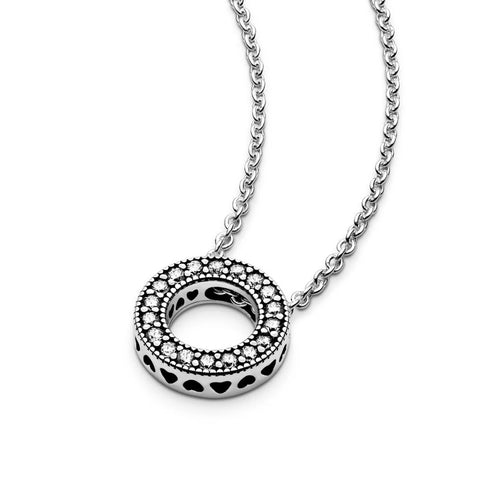 PANDORAPandora 397436CZ - 45 Logo Pavé Circle Collier Necklace - Sterling Silver with Clear Cubic Zirconia, 45 cmBIJOUXEcecile