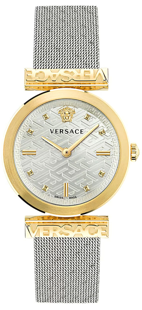 Versace Regalia VE6J00523 Women's Watch - Gold-Tone Stainless Steel Case, Silver Mesh Bracelet, 34mm