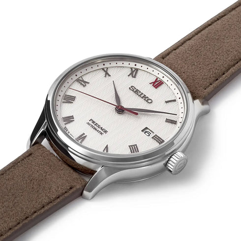 Seiko Presage SRPG25J1 Reloj Automático Hombre - Esfera Blanca, Correa Piel Marrón