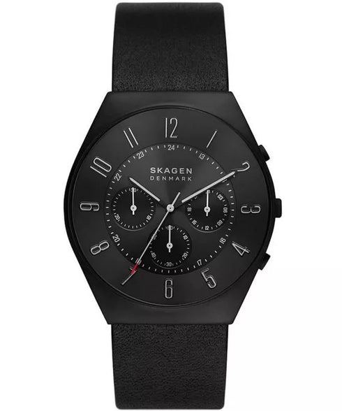 Skagen Danimarca SKW6843 Cronografo Grenen - Quadrante nero 42 mm, cinturino in pelle, quarzo