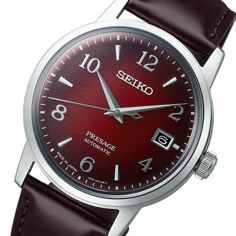 Seiko Presage SRPE41J1 38.5mm Reloj Automático Hombre - Esfera roja, correa de piel marrón