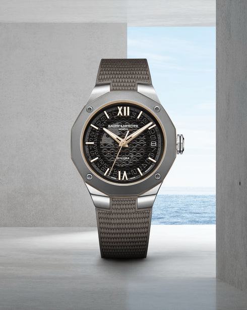 BAUME&MERCIERBaume & Mercier Riviera MOA10720 Men's Automatic Watch - 39mm Stainless Steel Case, Smokey Grey Sapphire Dial, Grey Rubber StrapWATCHESEcecile