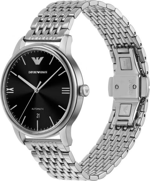 EMPORIO ARMANIEmporio Armani AR60081 Men's Automatic Watch - Silver Stainless Steel, Black DialWATCHESEcecile