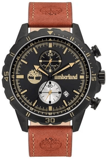 TIMBERLANDTimberland Dunford TBL16003JYB/02 Men's 46mm Black Dial Quartz Watch, Brown Leather StrapWATCHESEcecile
