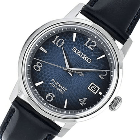 SEIKOSeiko Presage SRPE43J1 Cocktail Time 'Old Clock' Automatic Watch – Blue Dial, Leather StrapWATCHESEcecile