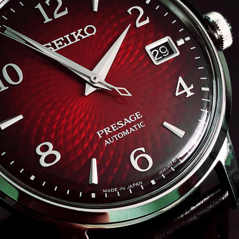 Seiko Presage SRPE41J1 38.5mm Reloj Automático Hombre - Esfera roja, correa de piel marrón