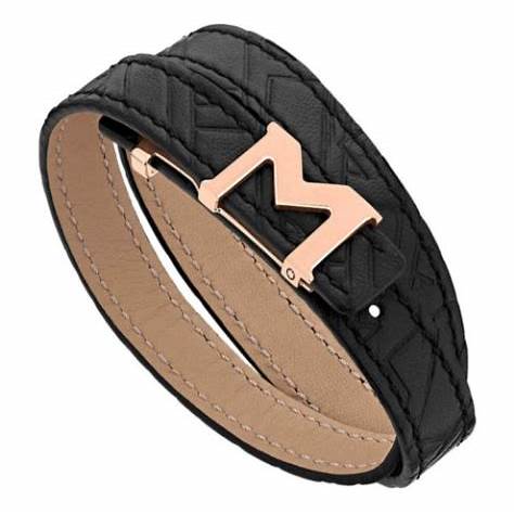 MONTBLANCMontblanc M Logo 128658 Men's Bracelet - Black Embossed Leather with Rose Gold - Coated ClaspLEATHER GOODSEcecile