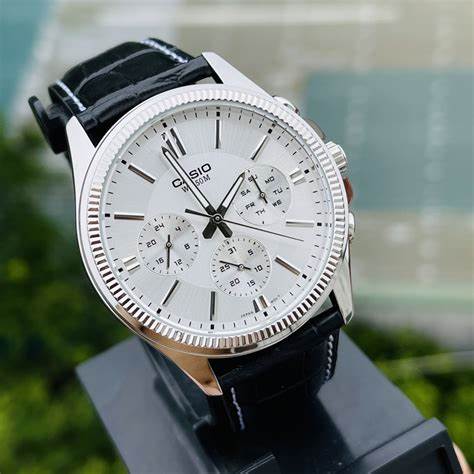 CASIO & VINTAGECasio MTP - 1375L - 7AVDF Men's Analog Watch – Silver Dial, Leather Strap, Day - Date DisplayWATCHESEcecile