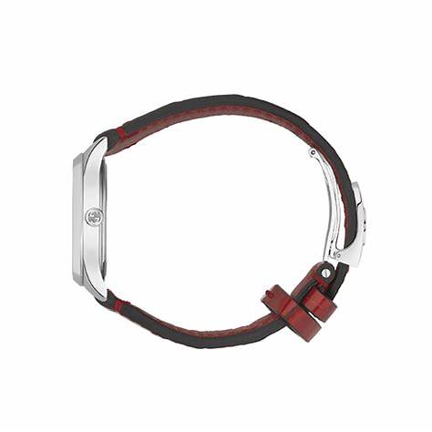 Montre Gucci G-Timeless YA1265057 pour femme - Cadran argenté avec motif abeille, bracelet en cuir d'alligator rouge