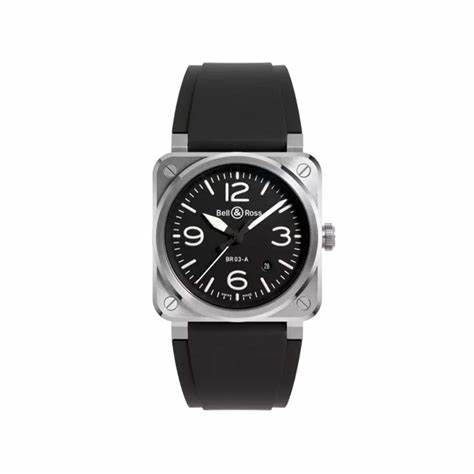 BELL & ROSSBell & Ross BR 03 Black Steel Men's Automatic Watch BR03A - BL - ST/SRB - Black Dial, Stainless Steel Case, Black Rubber StrapWATCHESEcecile