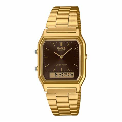 CASIO & VINTAGECasio AQ - 230GA - 5AMQYES Unisex Analog - Digital Watch - Gold - Tone Stainless Steel Band, Brown DialWATCHESEcecile