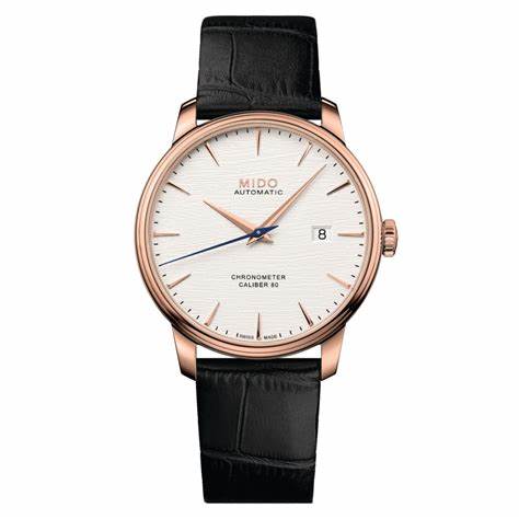 MIDOMido Baroncelli Chronometer M027.408.36.031.00 Men's Watch - 40mm, Silver Dial, PVD Rose Gold Stainless Steel Case with Leather StrapEYEWEAREcecile
