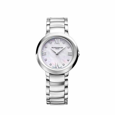 Orologio al quarzo da donna Baume & Mercier Promesse 10158 - Quadrante in madreperla, indici di diamanti, bracciale in acciaio inossidabile