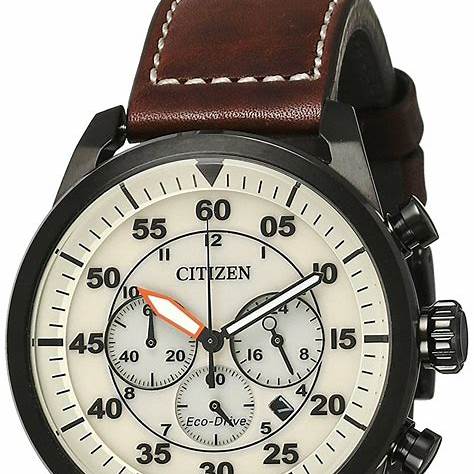 Reloj Citizen Eco-Drive Aviator Cronógrafo Hombre - Esfera marfil, correa de piel marrón