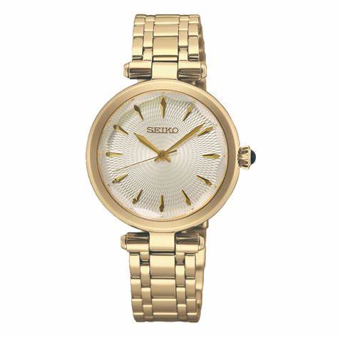 SEIKOSeiko SRZ554P1 Women's Quartz Watch - Gold - Tone Case and Bracelet, White DialWATCHESEcecile