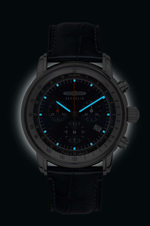 ZEPPELINZeppelin LZ14 Marine Chronograph 8888 - 3 Men's Watch - Blue Dial, Blue Leather StrapWATCHESEcecile