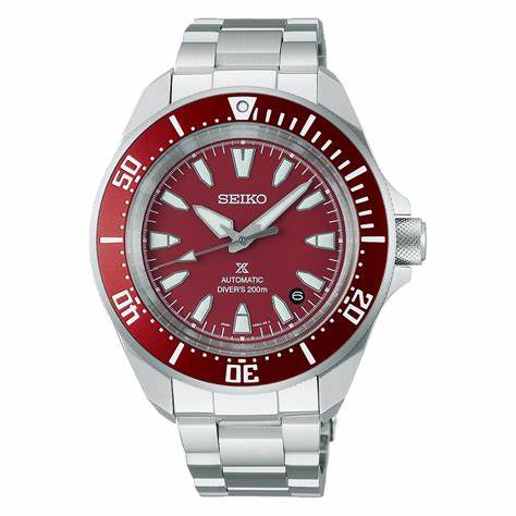 SEIKOSeiko Prospex SRPL11K1 'Samurai' Automatic Men's Dive Watch - Red Dial, Stainless Steel BraceletWATCHESEcecile