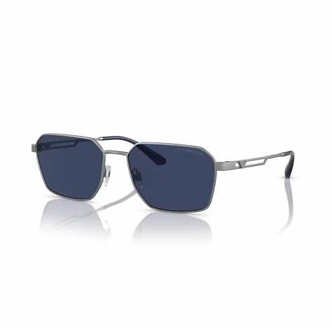 Emporio Armani EA2140 3045/80 Occhiali da sole unisex - Montatura argento opaco, lenti blu scuro, 57mm