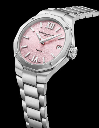 BAUME&MERCIERBaume & Mercier Riviera MOA10812 Women's Watch – 33mm, Pink Dial, Quartz, Steel BraceletWATCHESEcecile