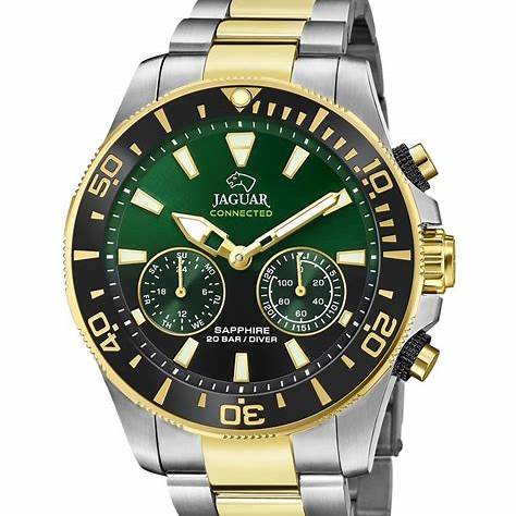 Jaguar Connected J889/5 Men's Hybrid Smartwatch – Two-Tone Stainless Steel, Green Dial